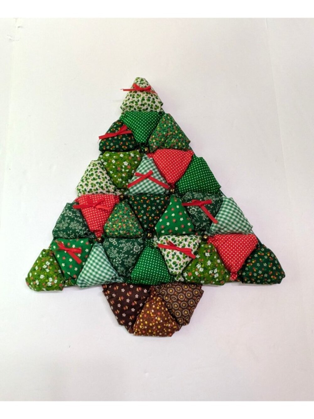 Vintage Christmas Tree Wall Door Hanging Handmade Quilted Patchwork Bells 21"
